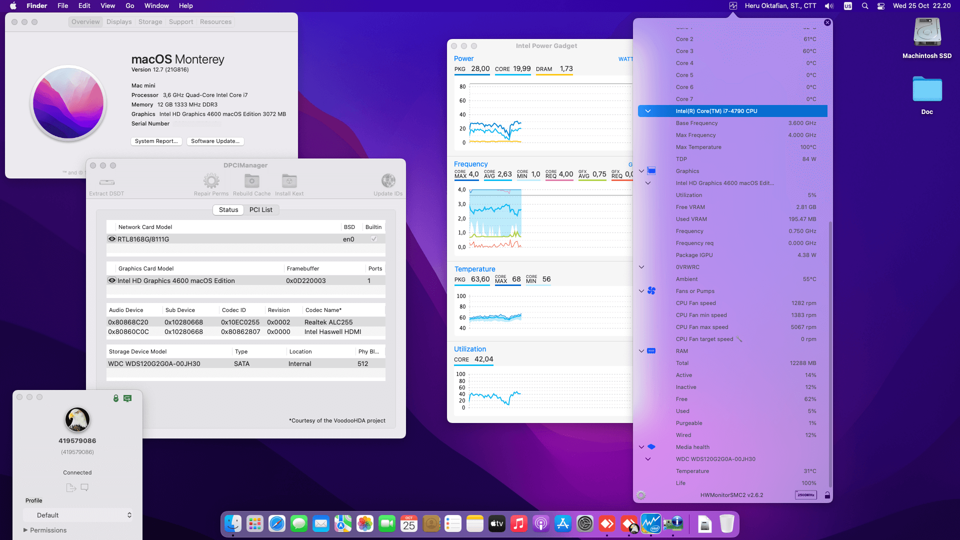 Success Hackintosh macOS Monterey 12.7 Build 21G816 in Dell Optiplex 3020 Mini PC